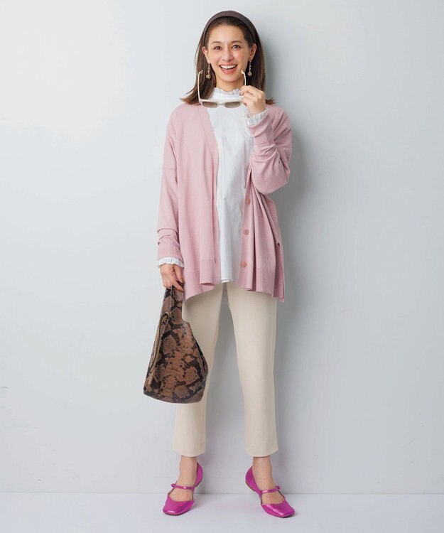 UNFILO スタイルアップニット カーディガン ローズ系