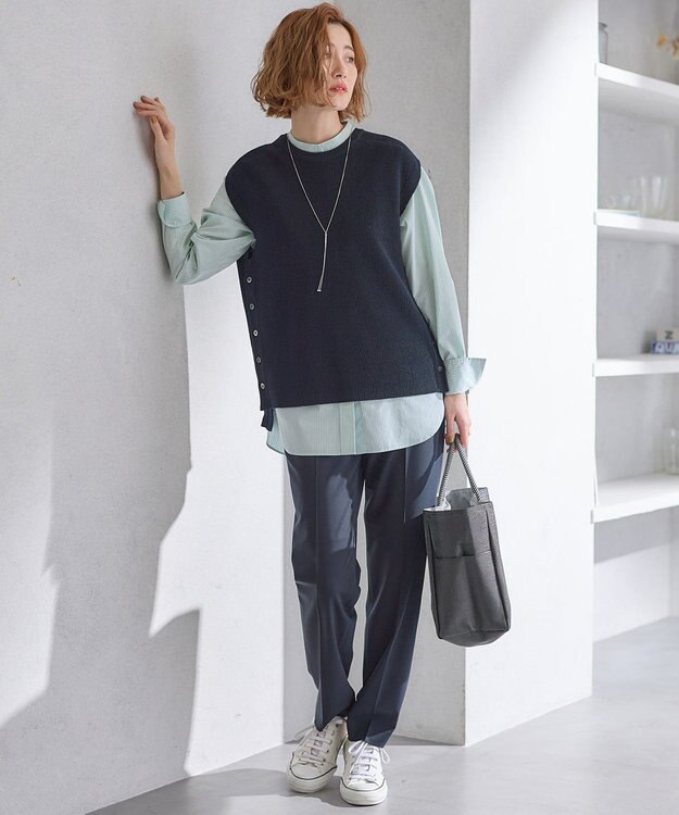 23区 L 【洗える】クリアストレッチ テーパードパンツ ネイビー系