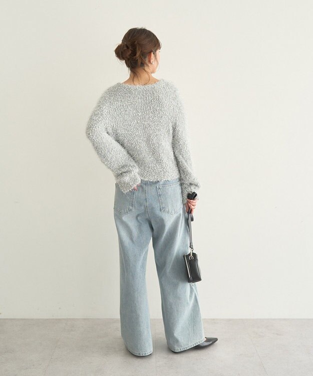 earth music&ecology ポンポンヤーンラメニットプルオーバー Grayish Blue