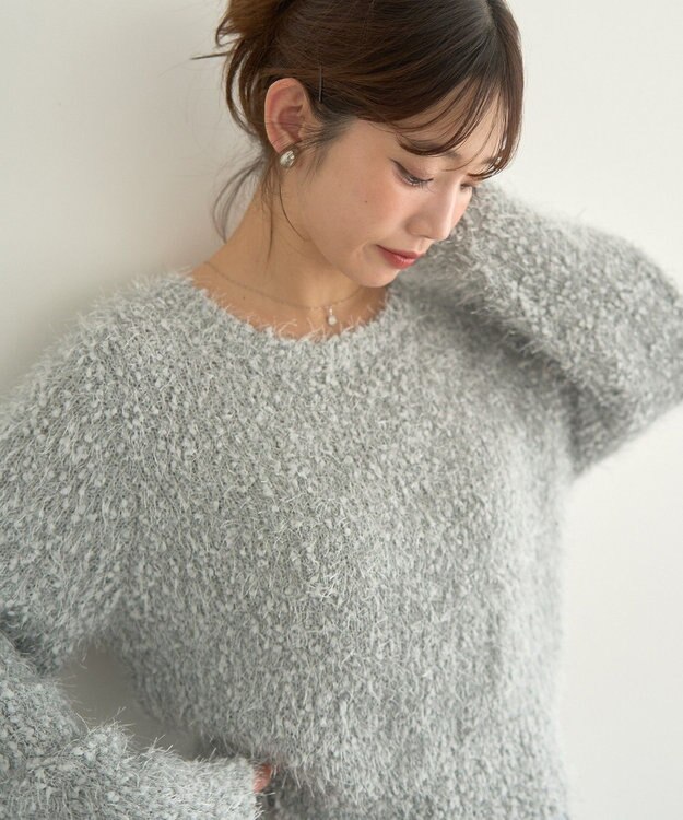 earth music&ecology ポンポンヤーンラメニットプルオーバー Grayish Blue