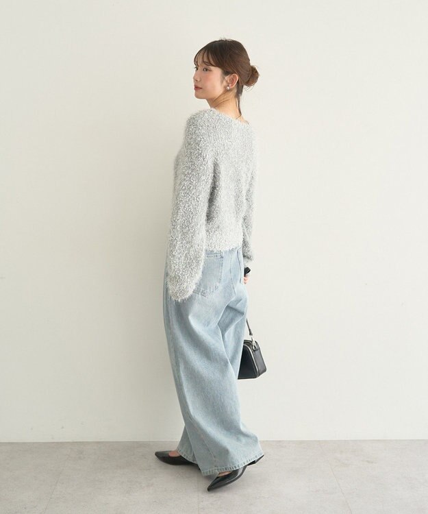 earth music&ecology ポンポンヤーンラメニットプルオーバー Grayish Blue