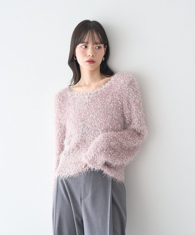 earth music&ecology ポンポンヤーンラメニットプルオーバー Pink