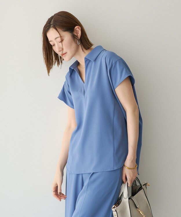 YECCA VECCA 【接触冷感】COOLスキッパーブラウス Blue