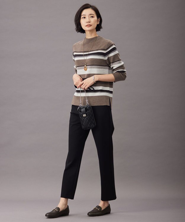 J.PRESS LADIES 【洗える】MULTI PITCH STRIPE ボーダー ニット ブラウン系1
