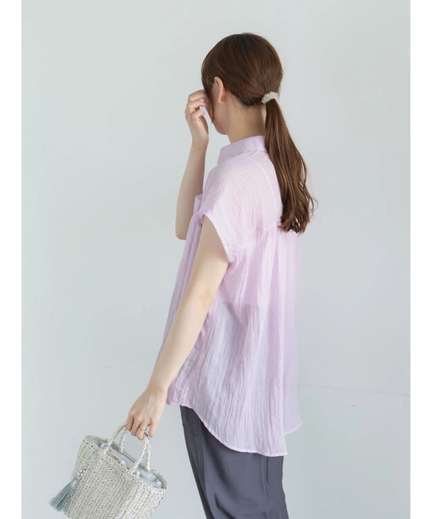Te chichi 【7色展開】シャンブレーボイルフレンチスリーブシャツ パープル