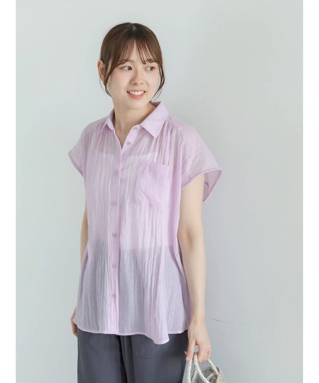 Te chichi 【7色展開】シャンブレーボイルフレンチスリーブシャツ パープル