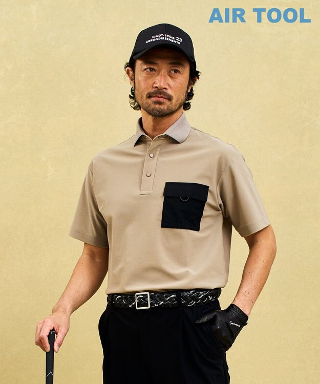 23区GOLF 【MEN】機能に優れた新素材「AIR TOOL」ポケットポロシャツ ベージュ系
