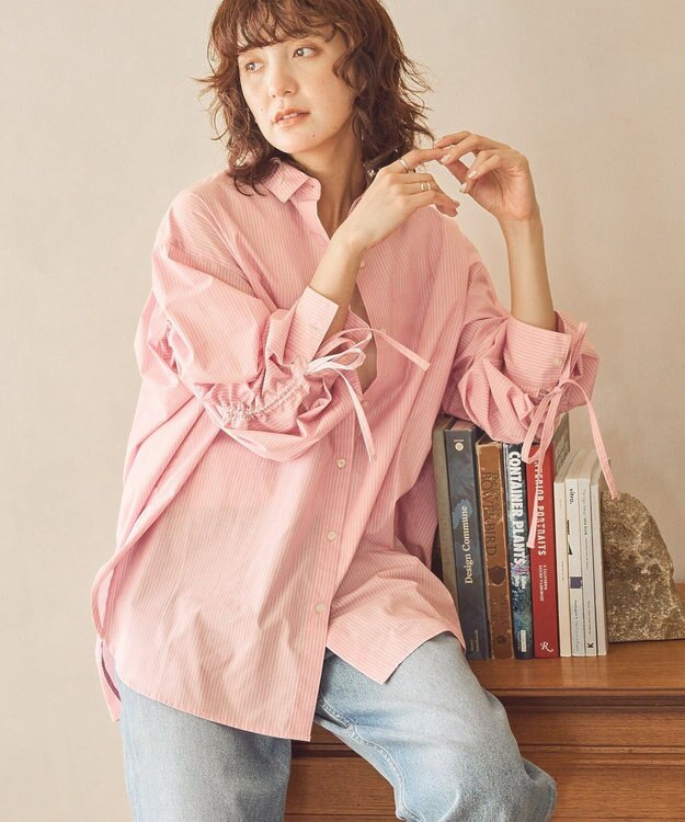 AMERICAN HOLIC 【WEB限定】イージーケアバックギャザーリボンシャツ Stripe Pink