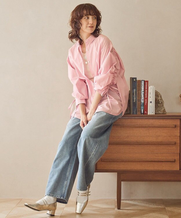 AMERICAN HOLIC 【WEB限定】イージーケアバックギャザーリボンシャツ Stripe Pink