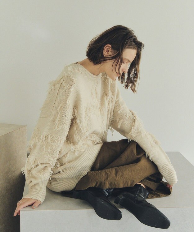 YECCA VECCA スター柄フリンジルーズニット Ivory