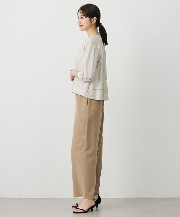 J.PRESS LADIES ストライプジャージー バックペプラム カットソー グレージュストライプ系