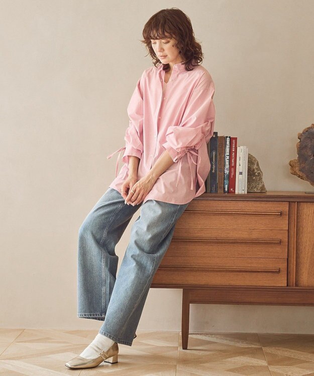 AMERICAN HOLIC 【WEB限定】イージーケアバックギャザーリボンシャツ Stripe Pink