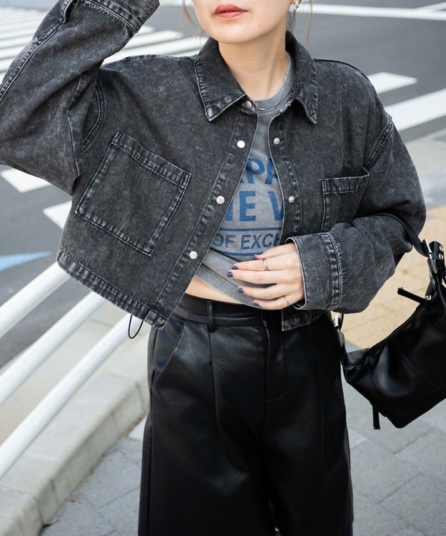 WEGO ヴィンテージウォッシュデニムショートシャツ ブラックその他