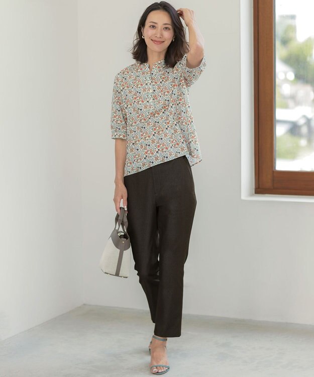 J.PRESS LADIES L 【WEB限定カラーあり】TCシャンブレーサテンST テーパード パンツ ダークブラウン系