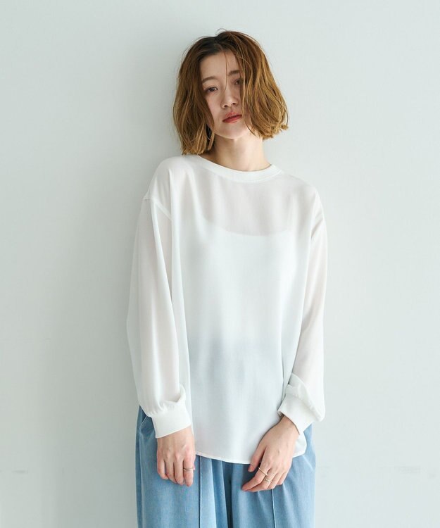 YECCA VECCA 2wayリブMIXジョーゼットブラウス White