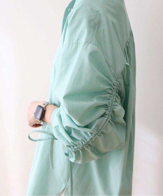 AMERICAN HOLIC 【WEB限定】イージーケアバックギャザーリボンシャツ Stripe Green