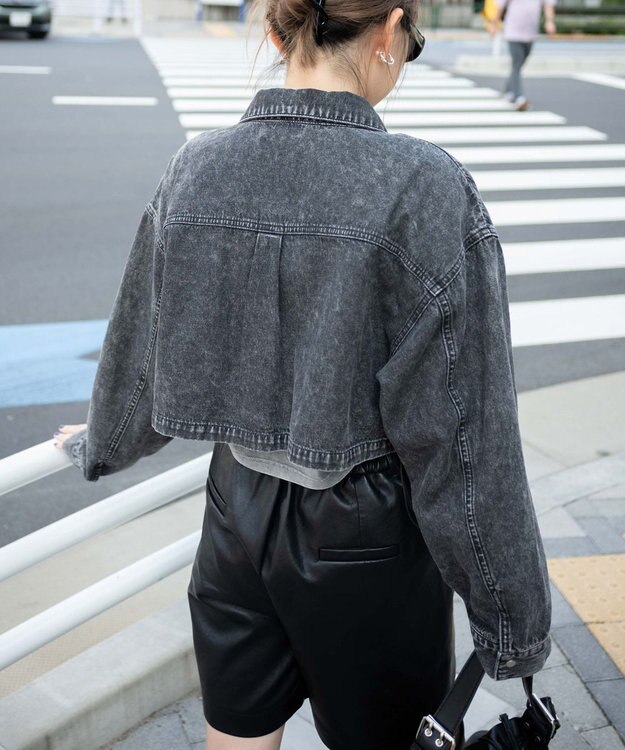 WEGO ヴィンテージウォッシュデニムショートシャツ ブラックその他