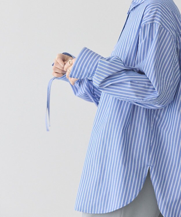 AMERICAN HOLIC 【WEB限定】イージーケアバックギャザーリボンシャツ Stripe Sax