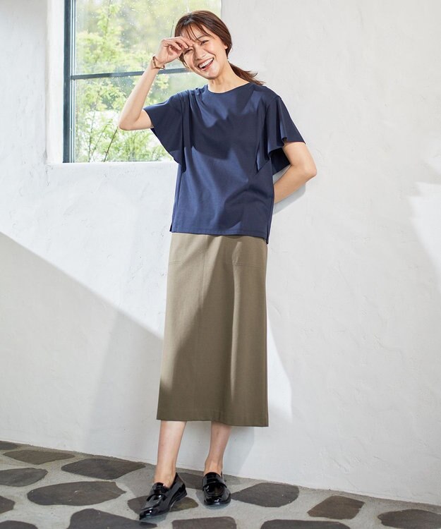 J.PRESS LADIES 【洗える】ライトカルゼハイゲージ スカート カーキ系