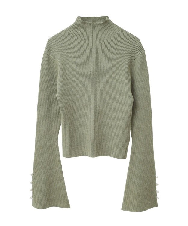 Green Parks ・ｓｗｉｎｇ　ｂｙ　袖パールボタンハイネックニット Green