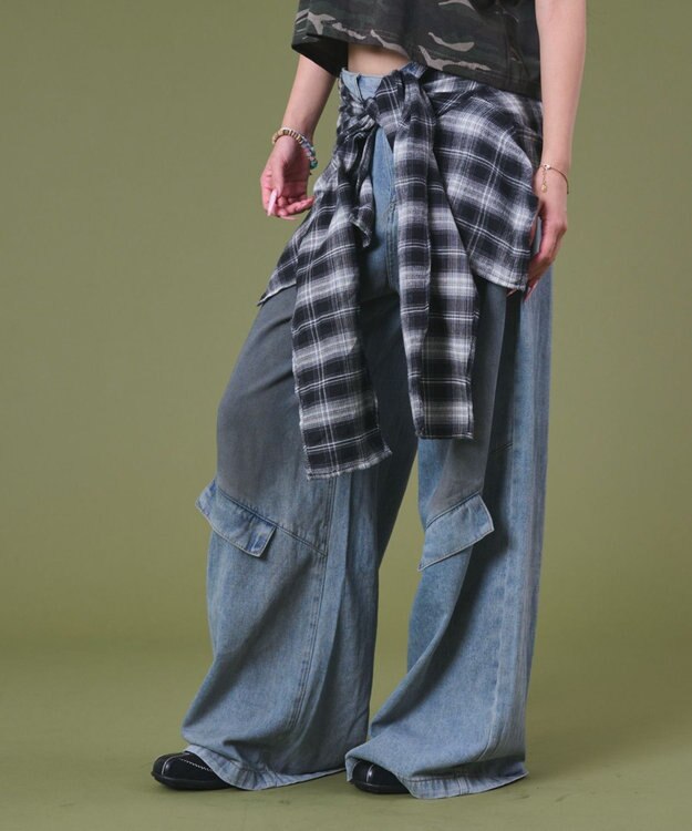 WEGO フェイクシャツスリーブデニム ブルーチェック1