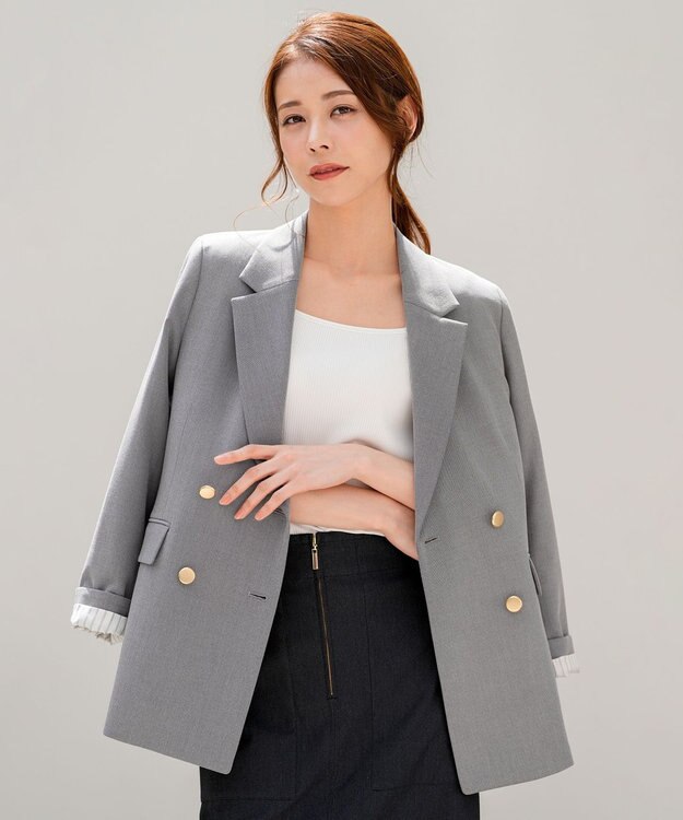 ANY SIS L 褒めらレディストレッチ テーラード ジャケット グレーシャンブレー