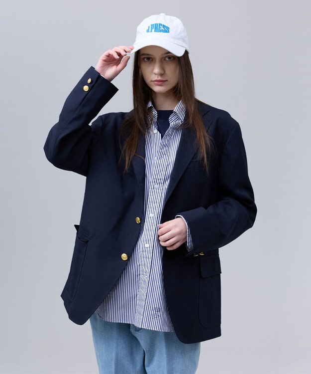 J.PRESS MEN 【J.PRESS ORIGINALS】【UNISEX】Wool Polyester Stretch Toropical 3B Blazer / Baggy Fit ネイビー系