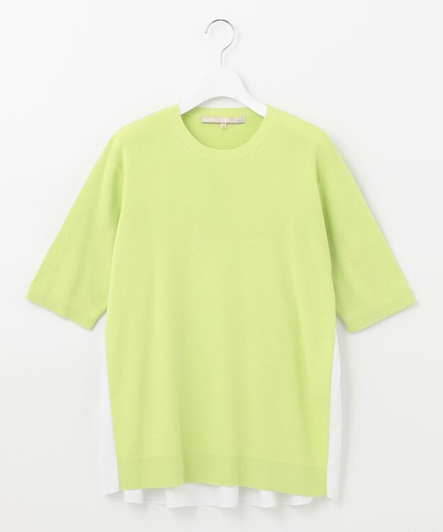 自由区 【洗える】ハイツイストコットンアセテート バックデザイン プルオーバーニット ライトグリーン系