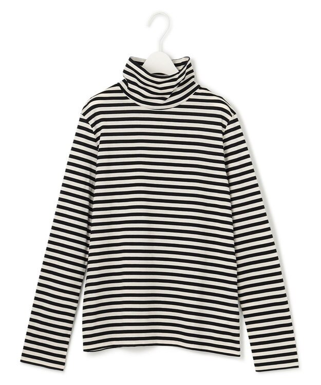 ICB L 【洗える】 シンプルジャージー ハイネックプルオーバー ブラックボーダー系