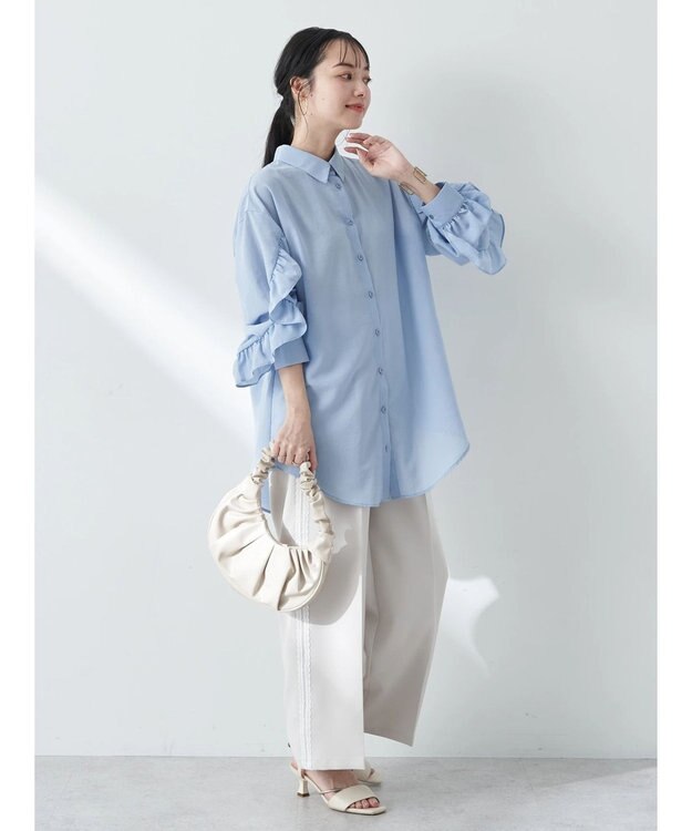 earth music&ecology フリルスリーブシャツ Sax