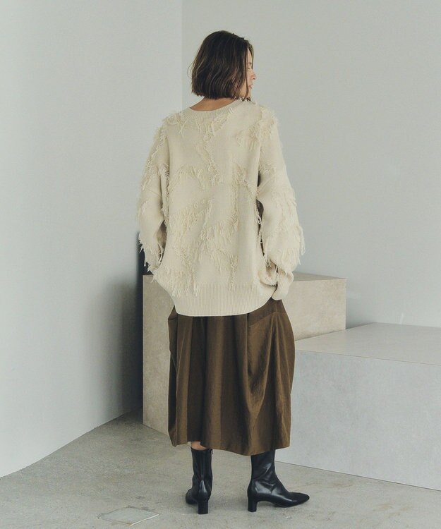 YECCA VECCA スター柄フリンジルーズニット Ivory