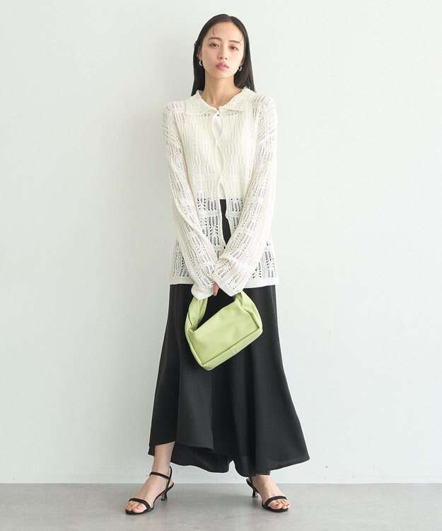 earth music&ecology メッシュレース襟付きカーディガン Off White