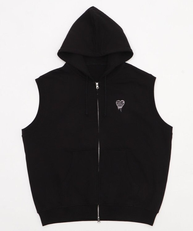 WEGO 【ユニセックス着用ITEM/MLサイズ展開】ワンポイントノースリジップパーカー ブラック