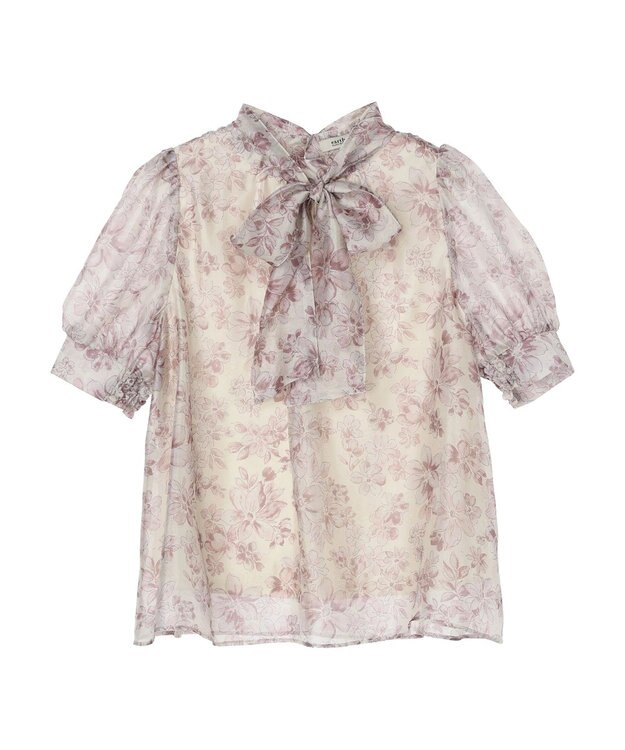 earth music&ecology フラワー柄シアーパフブラウス Pink