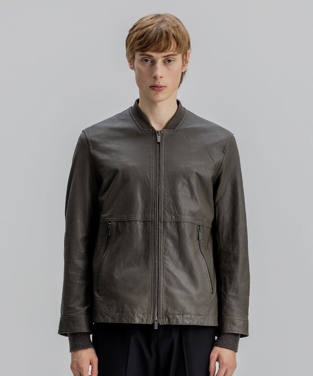JOSEPH HOMME 新素材【シャツ感覚で羽織れる軽さ】シュリンクエアレザー　ブルゾン ダークグリーン系