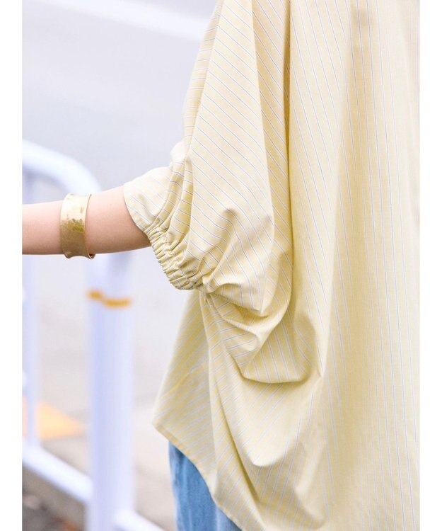 AMERICAN HOLIC 接触冷感＋ＵＶカット　ギャザースリーブブラウス Stripe Yellow