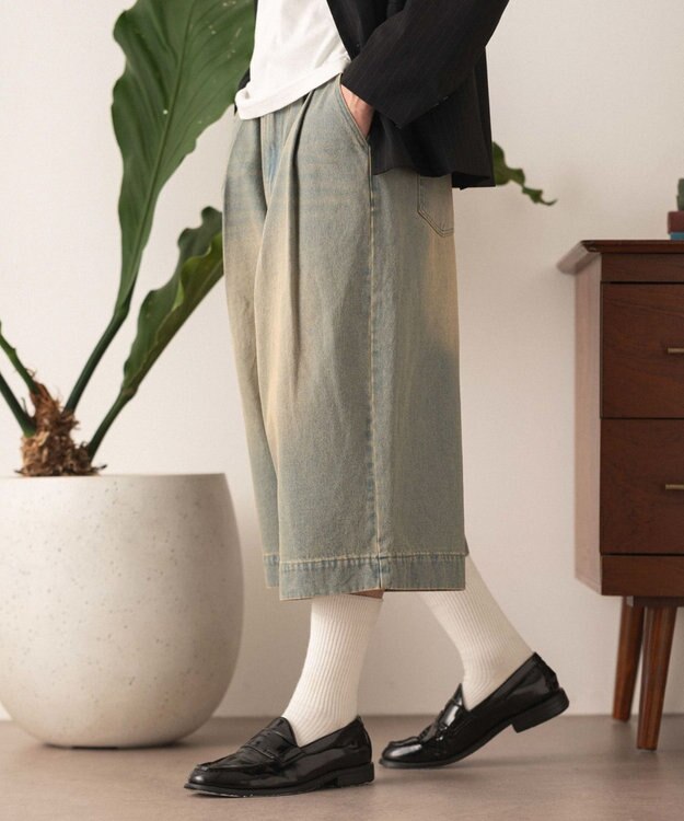 WEGO クロップドワイドデニムパンツ デニム淡加工色