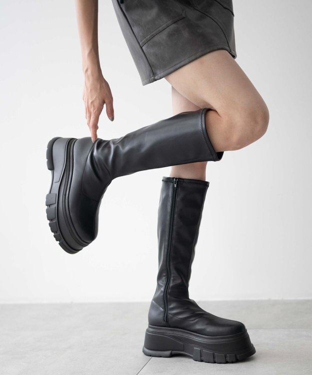 WEGO 厚底ボリュームロングブーツ ブラック