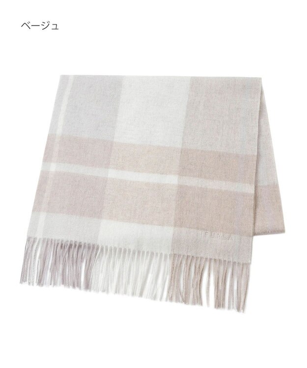 MOONBAT FURLA ウールブロックチェックラメストール/幅50cm ベージュ