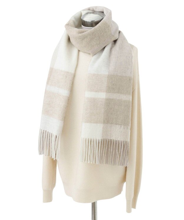 MOONBAT FURLA ウールブロックチェックラメストール/幅50cm ベージュ