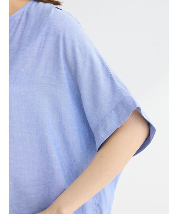 Green Parks リネンレーヨン前立てブラウス Sax