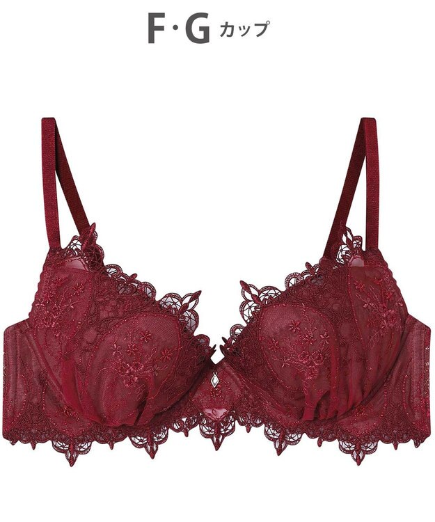 AMPHI ブラジャー 谷間メイク カップ上辺が浮きにくい Gカップまで対応 大きいサイズ 【Glama-Rich グラマリッチ ボリュームUPタイプ】 ブラ BYJ306 アンフィ／ワコール レッド