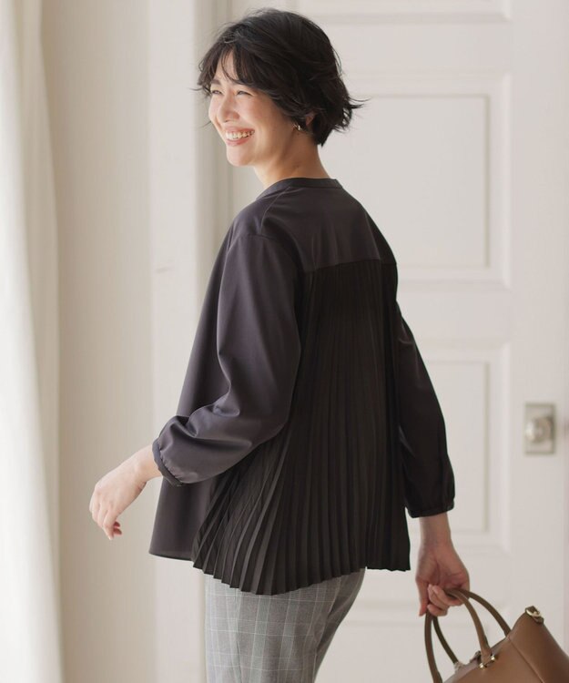 J.PRESS LADIES コンパクトトリコット バックプリーツ カットソー ダークブラウン系