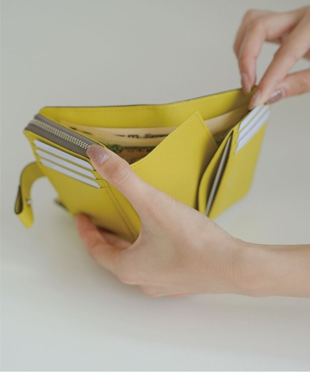 Atelier nuu 日本製 noble L字ファスナー二つ折りウォレット グレージュ×イエロー