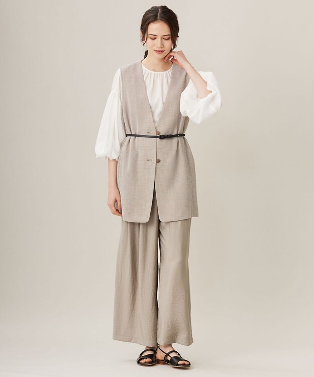 自由区 L 【洗える】ライトカラミミドル丈 ジレ カーキミックス