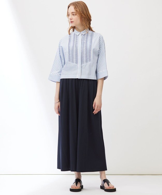 23区 【Indian Factory】コットンポプリン タックディテール シャツ ブルーストライプ