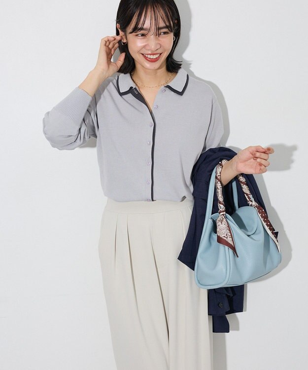 Green Parks ここちニット衿付き配色プルオーバー Gray