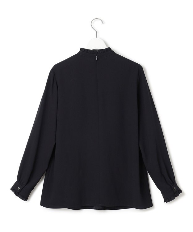 23区 L 【洗える】バックサテンアムンゼン フリルカラー ブラウス ネイビー系
