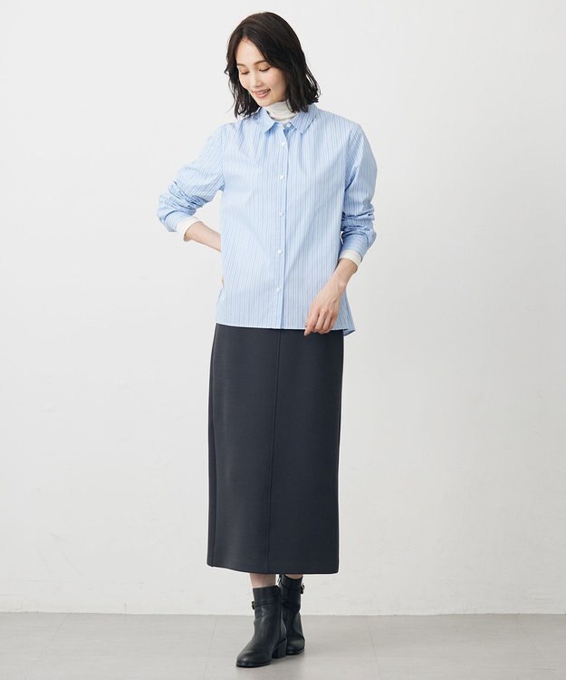 J.PRESS LADIES BEZ ドビーストライプ シャツカラー ブラウス サックス系