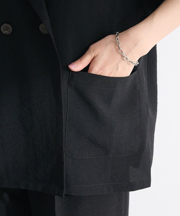 Green Parks 麻調合繊フレンチスリーブジャケット Black
